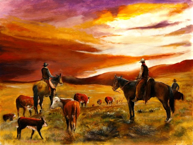 Cattle Drive Open Range Sunset by Patrick Rahming